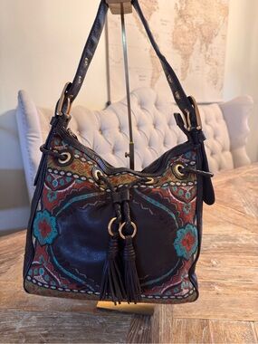 Isabella Fiore Boho Embroidered Tassel Hobo Bag